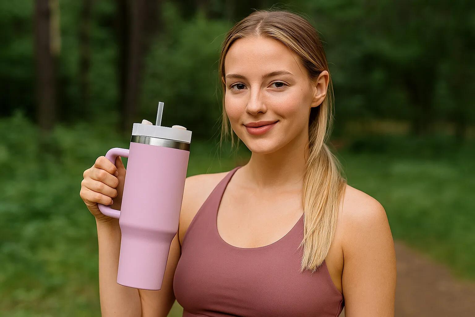 Kubek termiczny ze słomką termos z uchwytem 1200ml różowy Black Forest 7/7