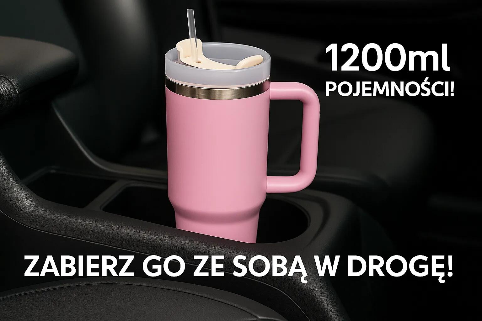 Kubek termiczny ze słomką termos z uchwytem 1200ml różowy Black Forest 5/7
