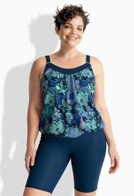 Dames tankini met fietsbroekje bloemen zachte cups verstelbare bandjes