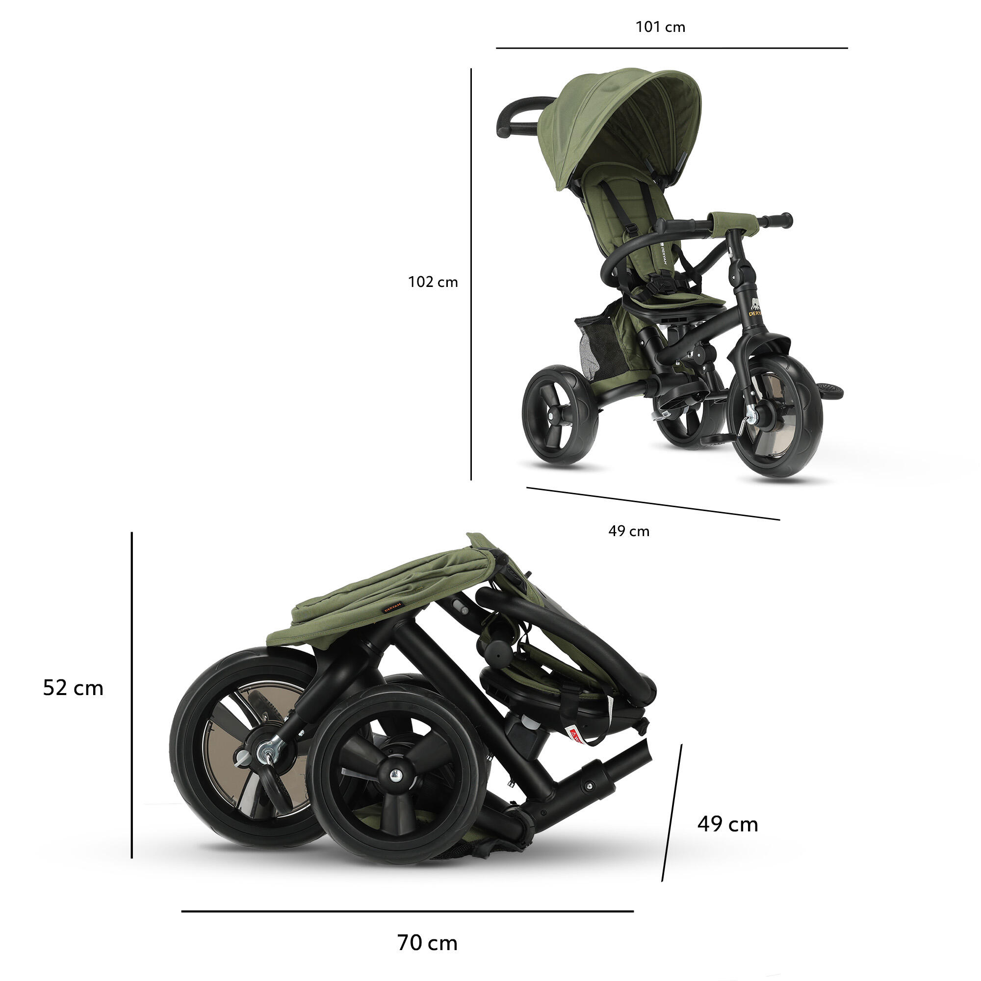 Tricycle Explorer - Pliable avec panier - Rotation à 360º - Vert 7/8
