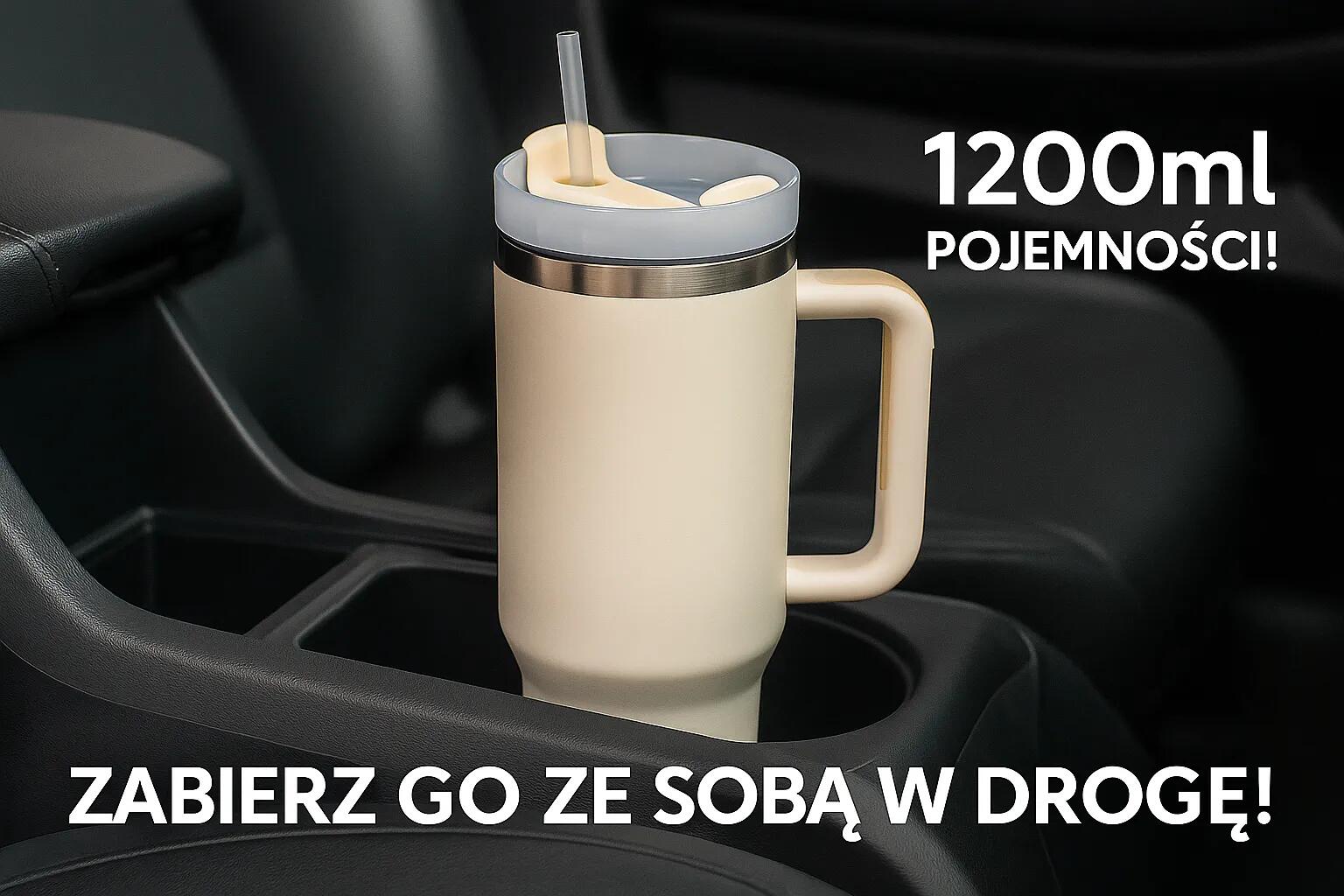 Kubek termiczny ze słomką termos z uchwytem 1200ml beżowy Black Forest 3/7