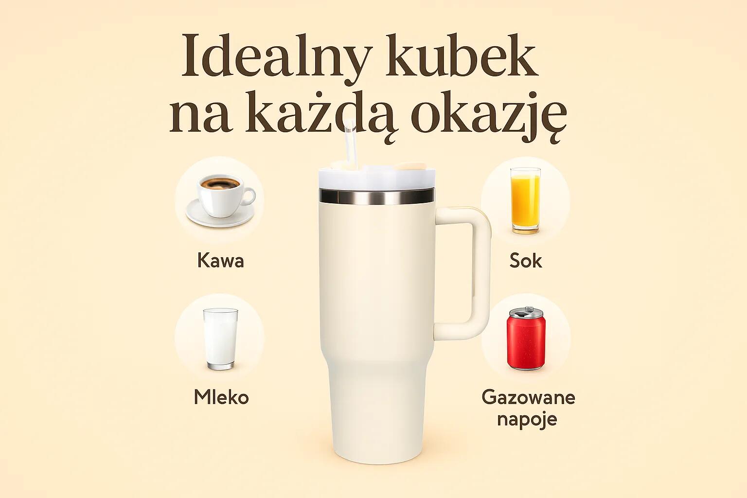 Kubek termiczny ze słomką termos z uchwytem 1200ml beżowy Black Forest 2/7