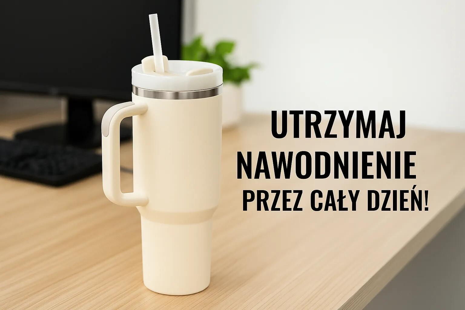 Kubek termiczny ze słomką termos z uchwytem 1200ml beżowy Black Forest 7/7