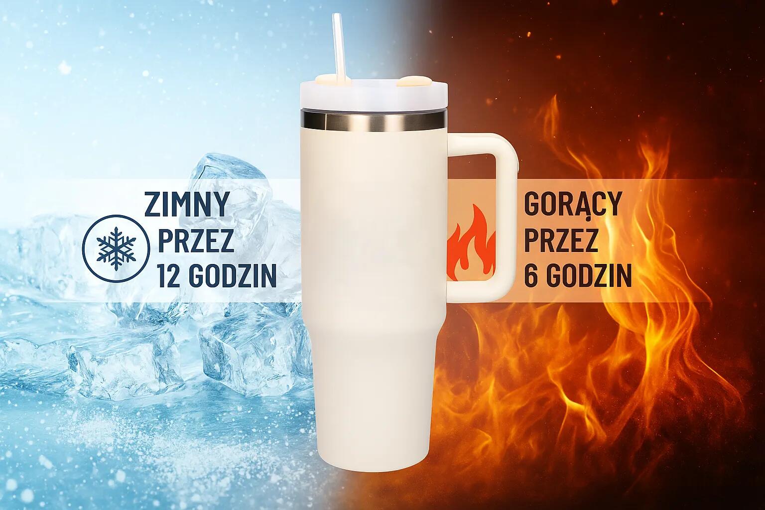 Kubek termiczny ze słomką termos z uchwytem 1200ml beżowy Black Forest 5/7