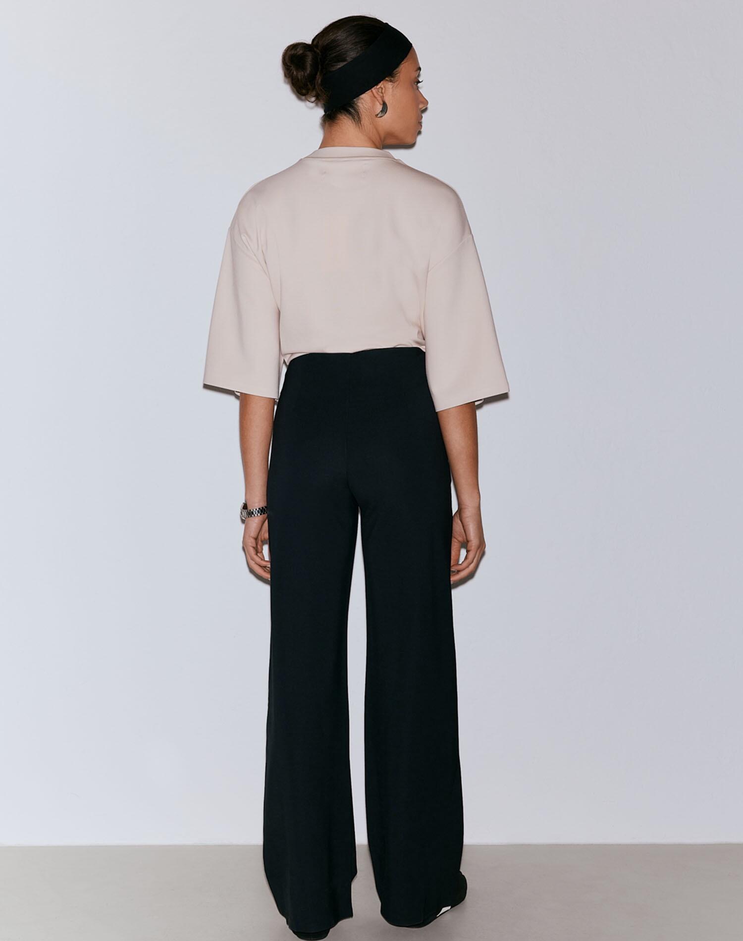 Pantalón Mujer Mezcla de Modal Tiro Alto Pierna Ancha Luxe Negro 2/5