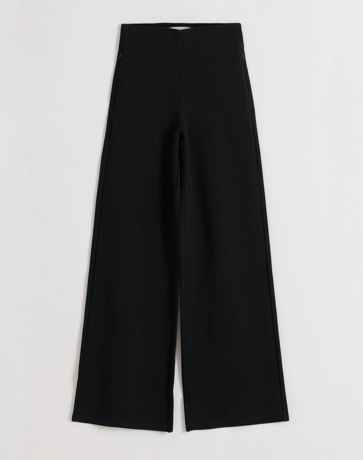 Pantalón Mujer Mezcla de Modal Tiro Alto Pierna Ancha Luxe Negro 5/5