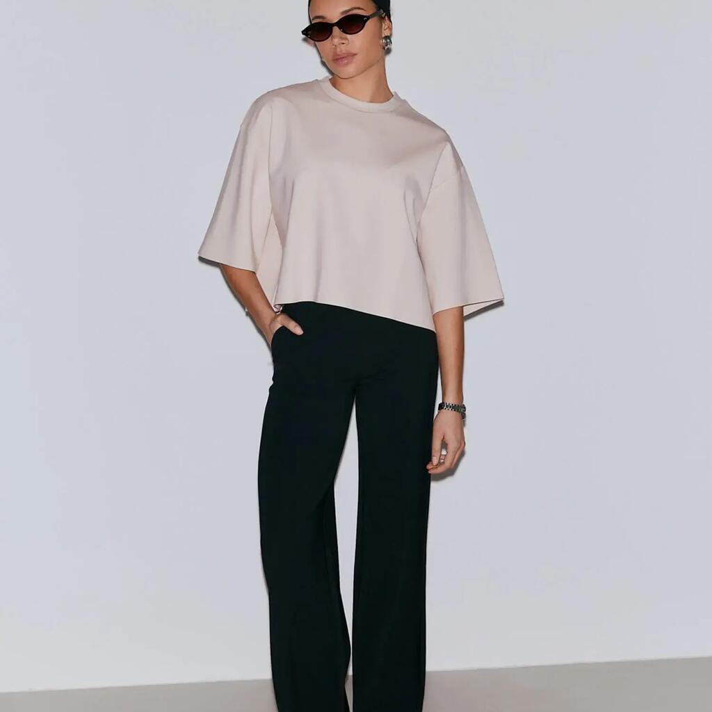 Women's Pants Modal Blend High-Waisted Wide-Leg Luxe Black