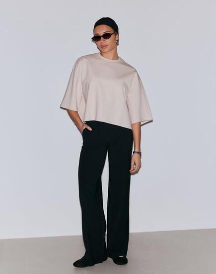 Femme Pantalon Mélange Modal Taille Haute Jambes Larges Noir