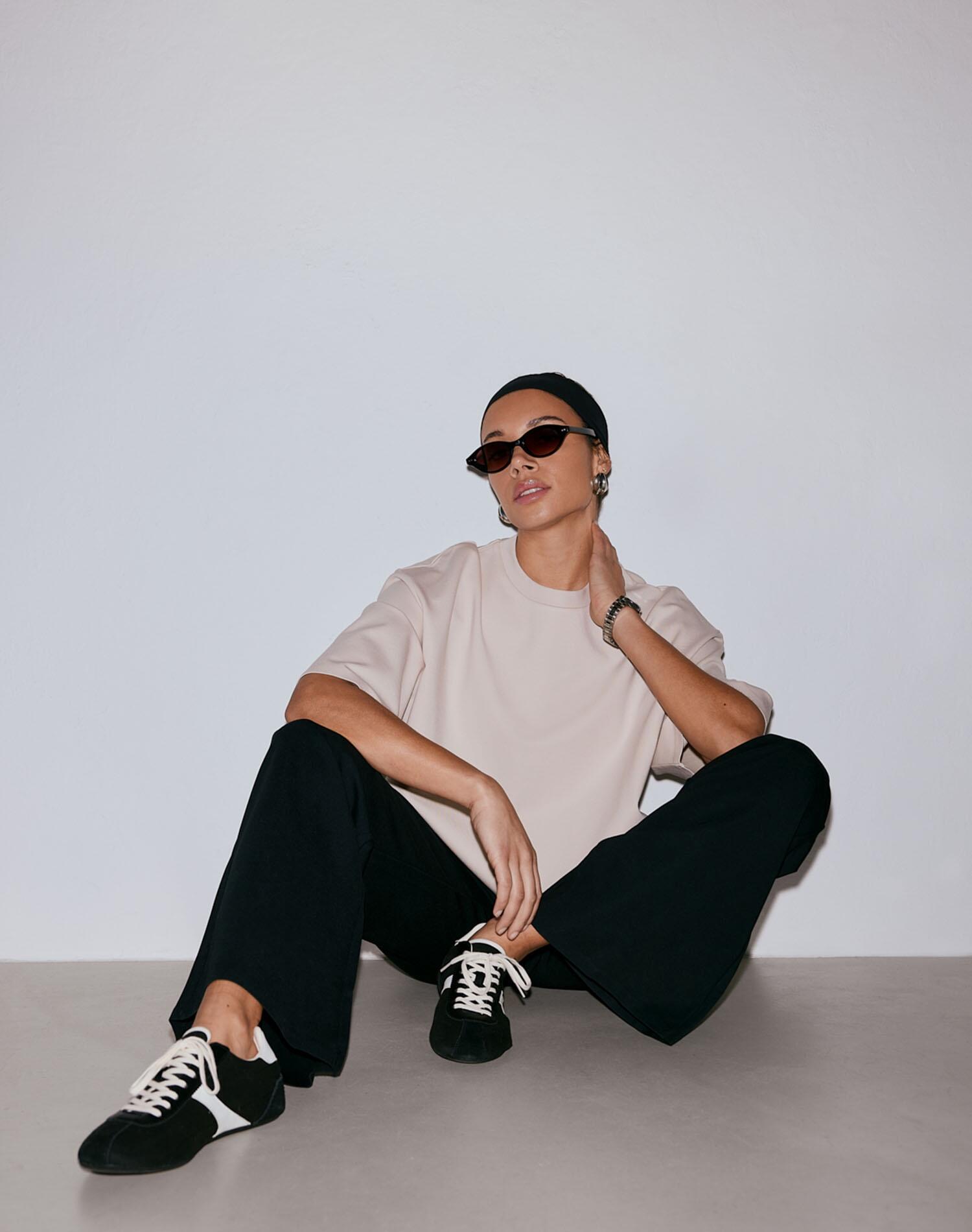 Pantalón Mujer Mezcla de Modal Tiro Alto Pierna Ancha Luxe Negro 4/5
