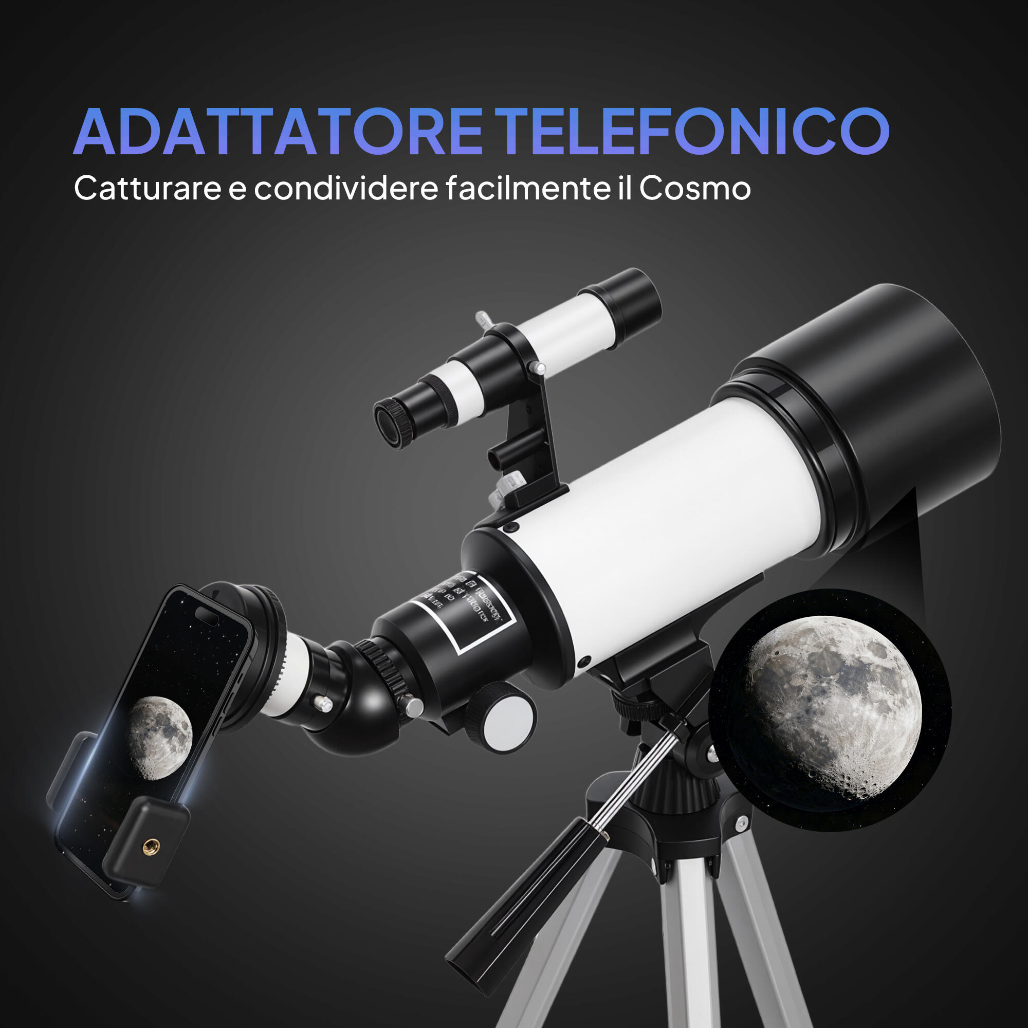 Outsunny Telescopio Astronomico 70mm con 2 Lenti Oculari Bianco e Nero 6/7