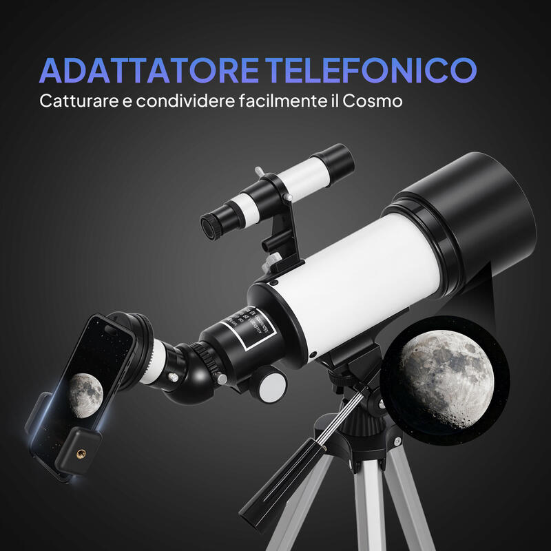 Telescop astronomic Outsunny 70mm cu 2 oculare alb-negru