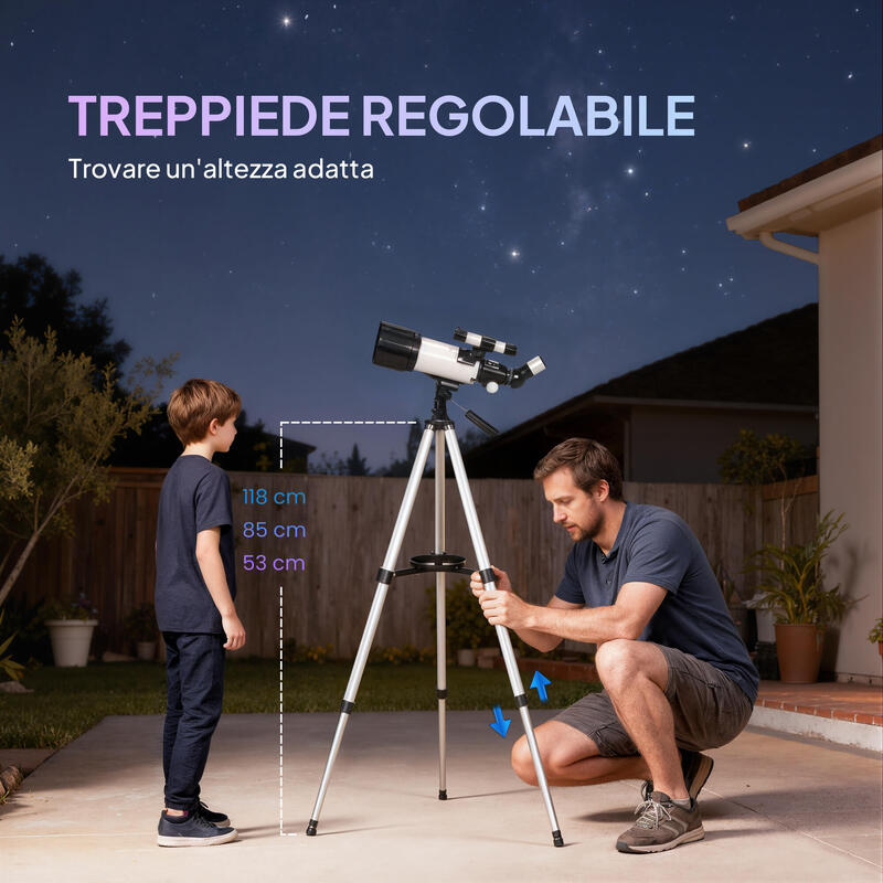 Telescop astronomic Outsunny 70mm cu 2 oculare alb-negru