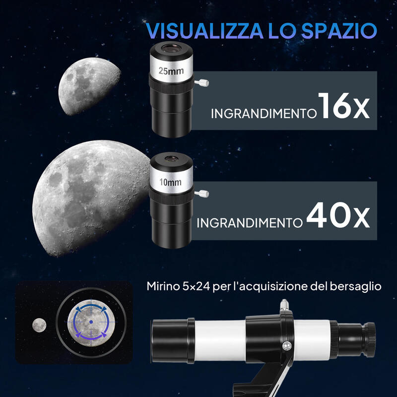 Telescop astronomic Outsunny 70mm cu 2 oculare alb-negru