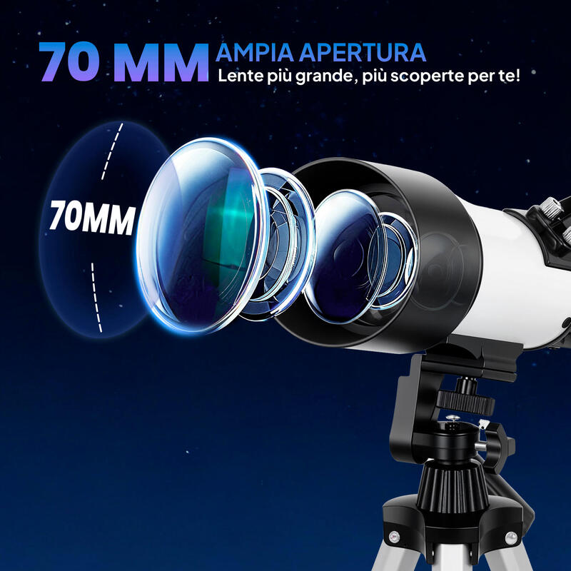 Telescop astronomic Outsunny 70mm cu 2 oculare alb-negru