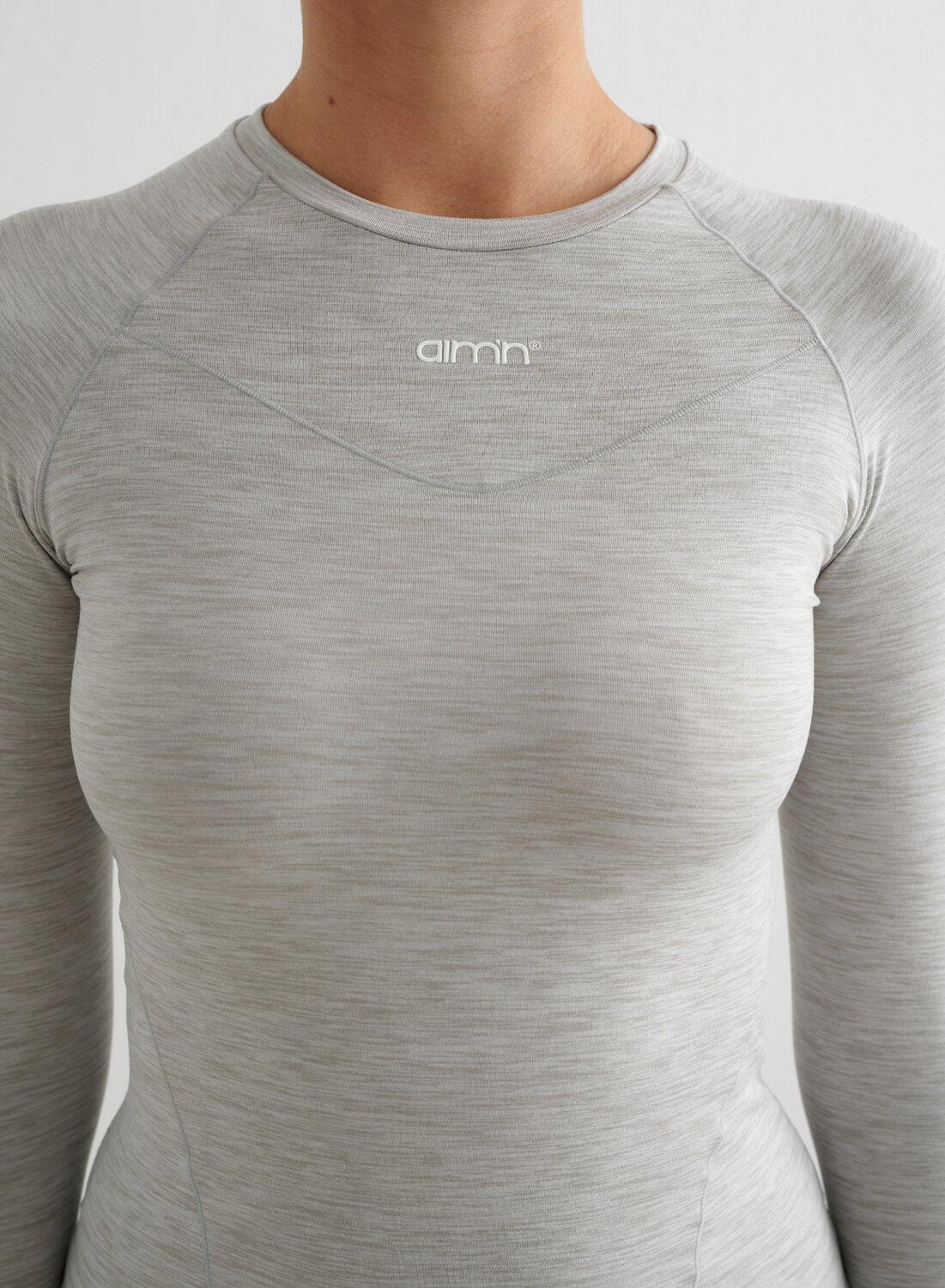 Femme T-shirt Manches Longues Doux Évacuant l'humidité Gris Mélangé 5/6
