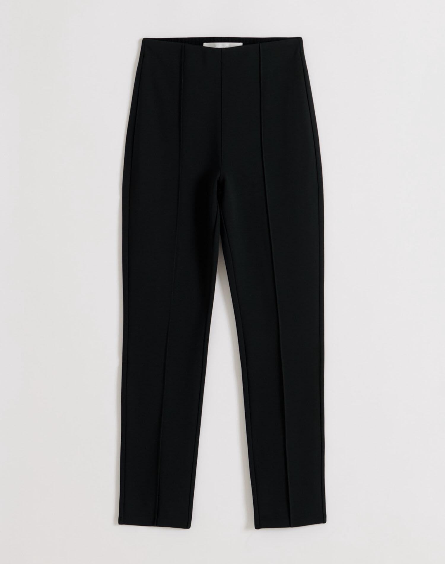 Pantalón Mujer Cintura Alta Alforzas Ajustado Pierna Recta Lujo Negro 5/5