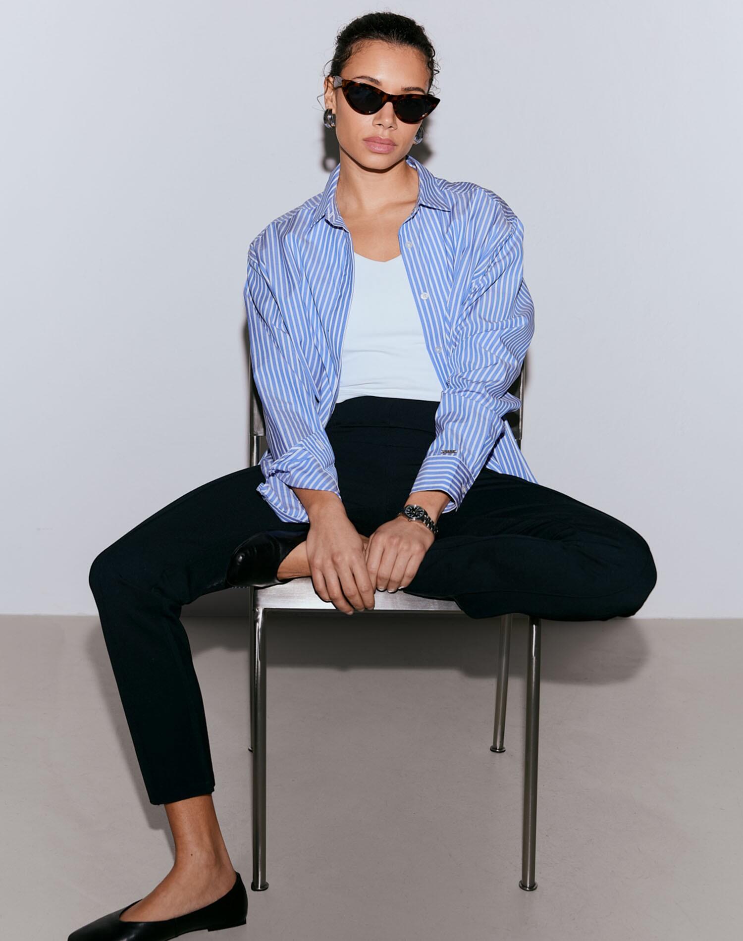 Pantalón Mujer Cintura Alta Alforzas Ajustado Pierna Recta Lujo Negro 4/5