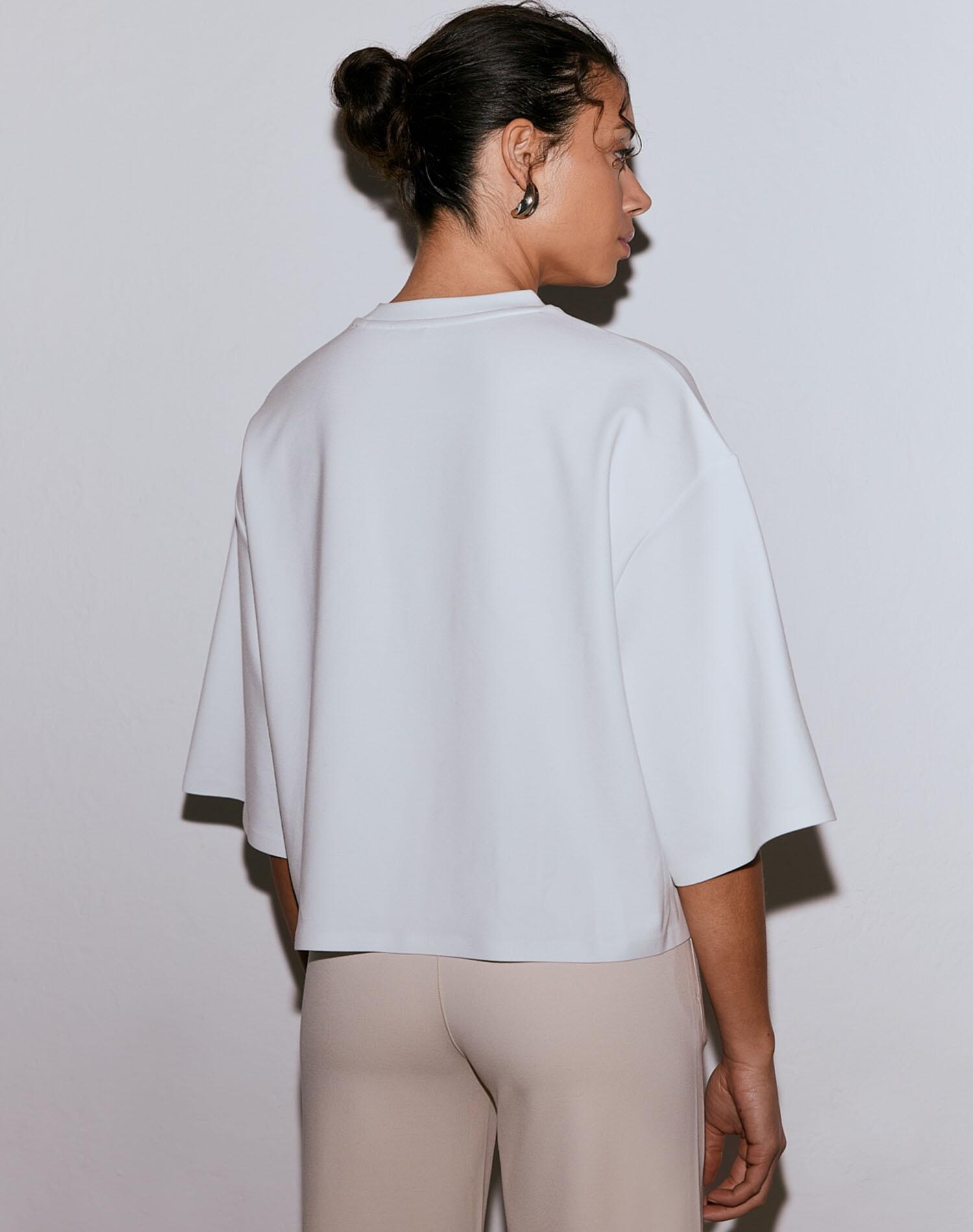 Camiseta Mujer Corte Recto Holgado Manga Corta Mezcla de Modal Luxe Blanco 3/7