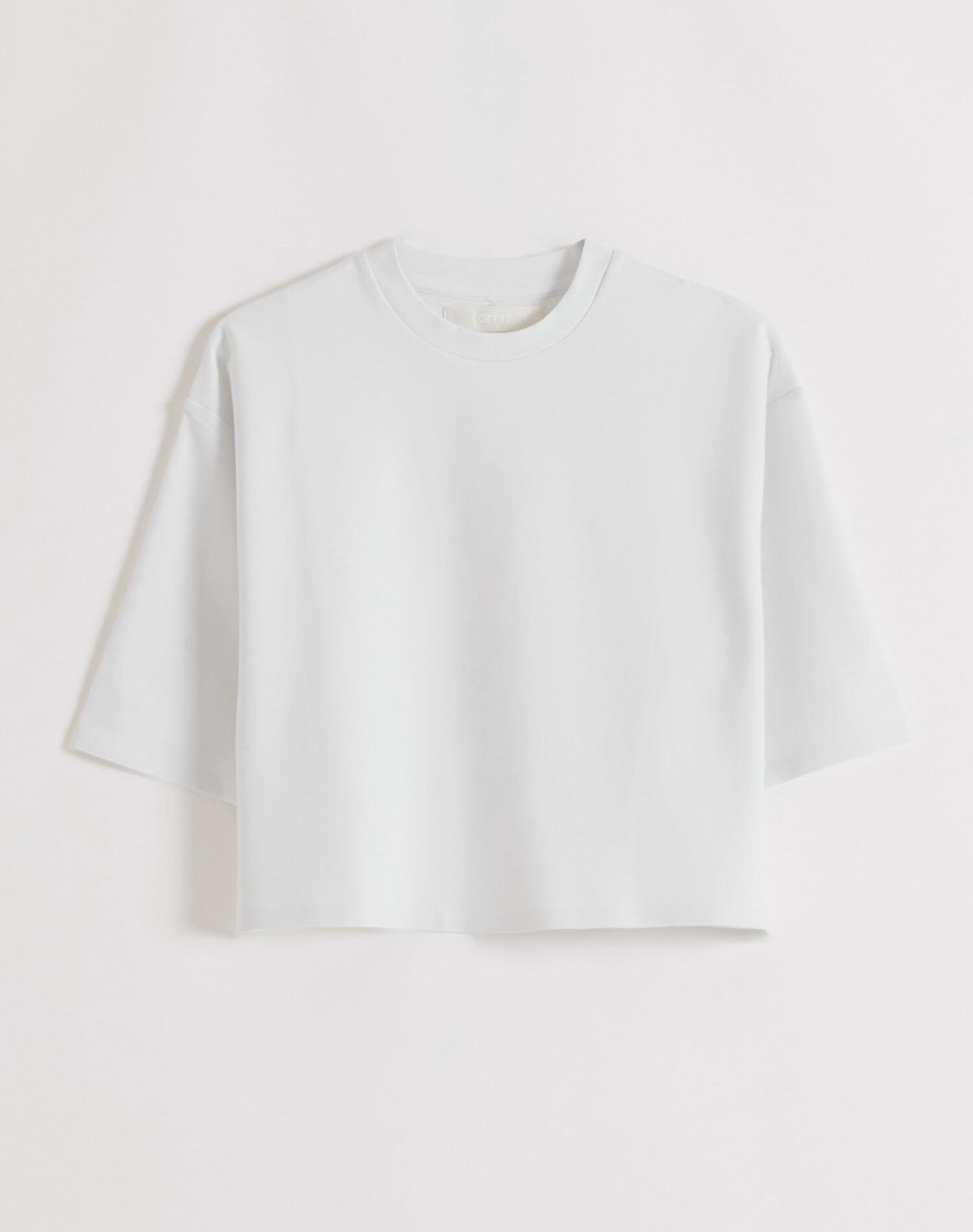 Camiseta Mujer Corte Recto Holgado Manga Corta Mezcla de Modal Luxe Blanco 7/7