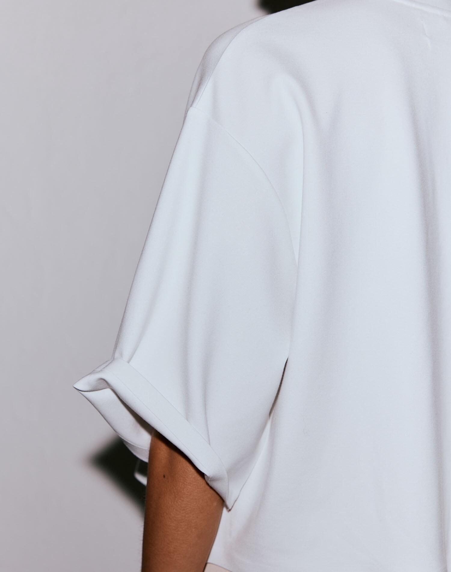 Camiseta Mujer Corte Recto Holgado Manga Corta Mezcla de Modal Luxe Blanco 6/7