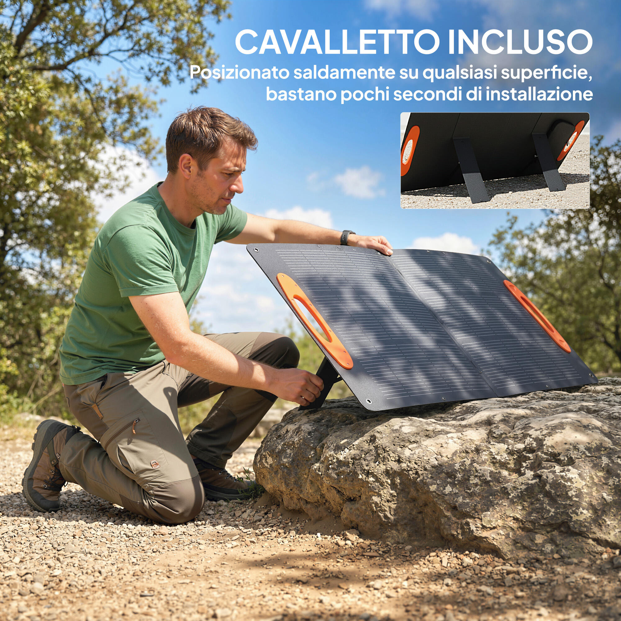 HOMCOM Caricabatteria Solare 100W Pieghevole Attacco USB-A USB-C Ricarica Rapida 6/8