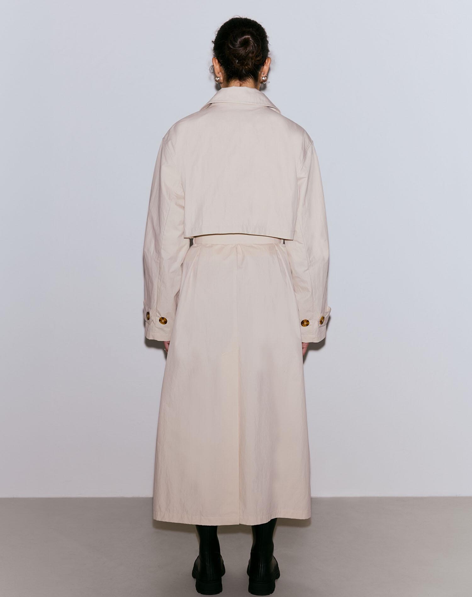 Gabardina Mujer Repelente al Agua Doble Botonadura Larga Femme Beige 3/7