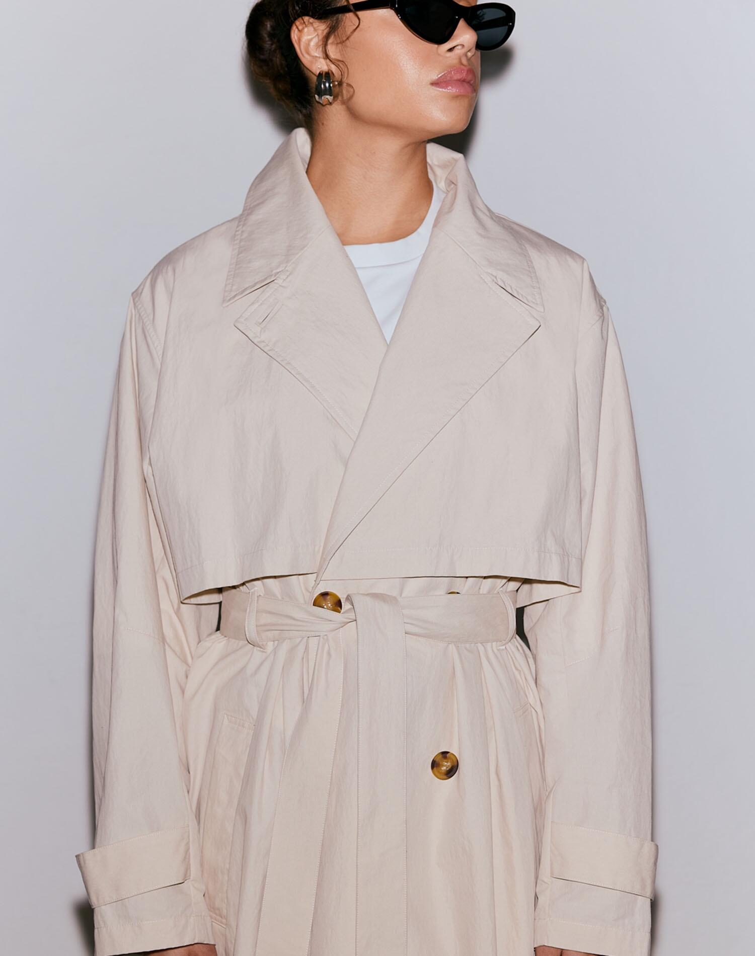 Gabardina Mujer Repelente al Agua Doble Botonadura Larga Femme Beige 4/7