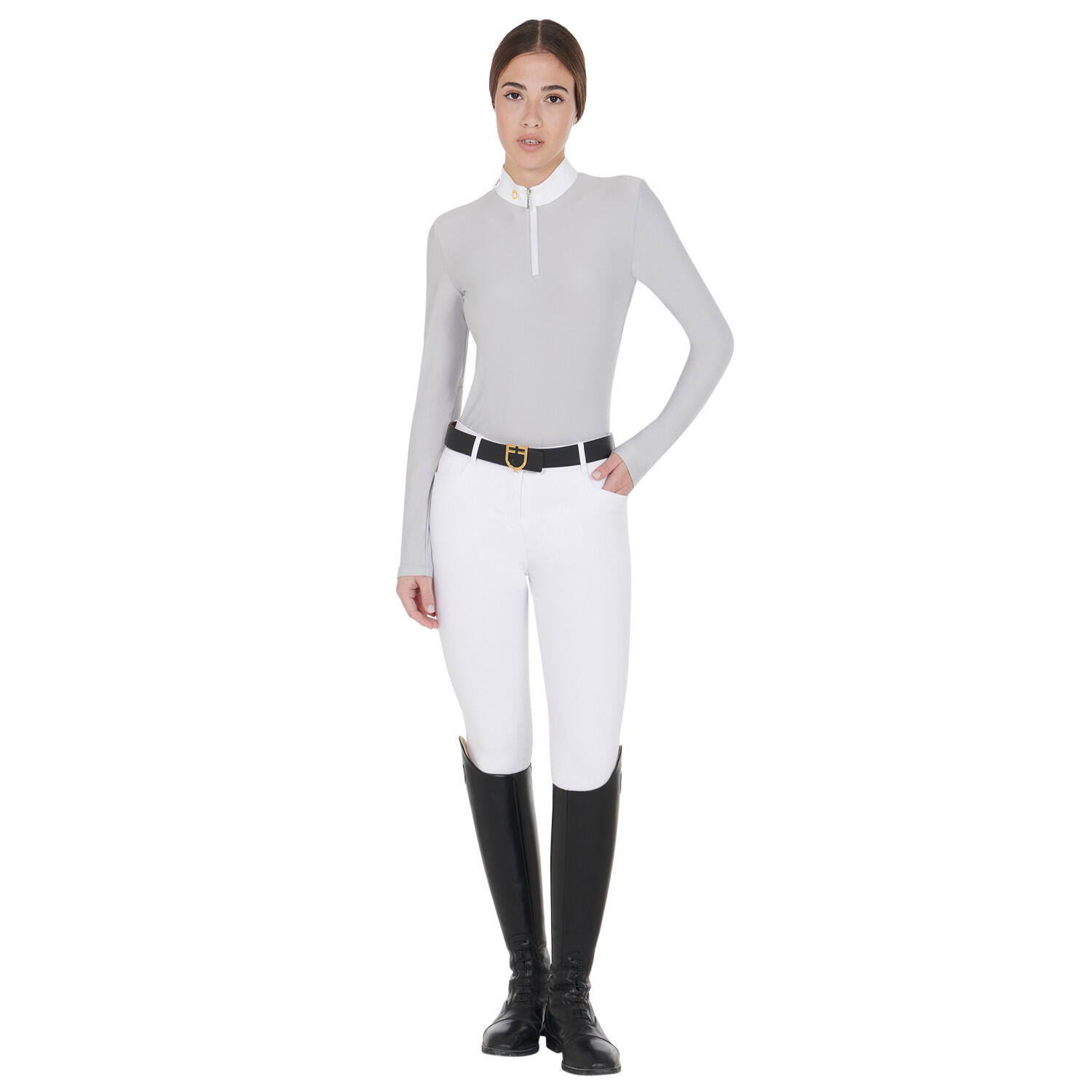 Polo donna manica lunga in tessuto tecnico felpato 5/6
