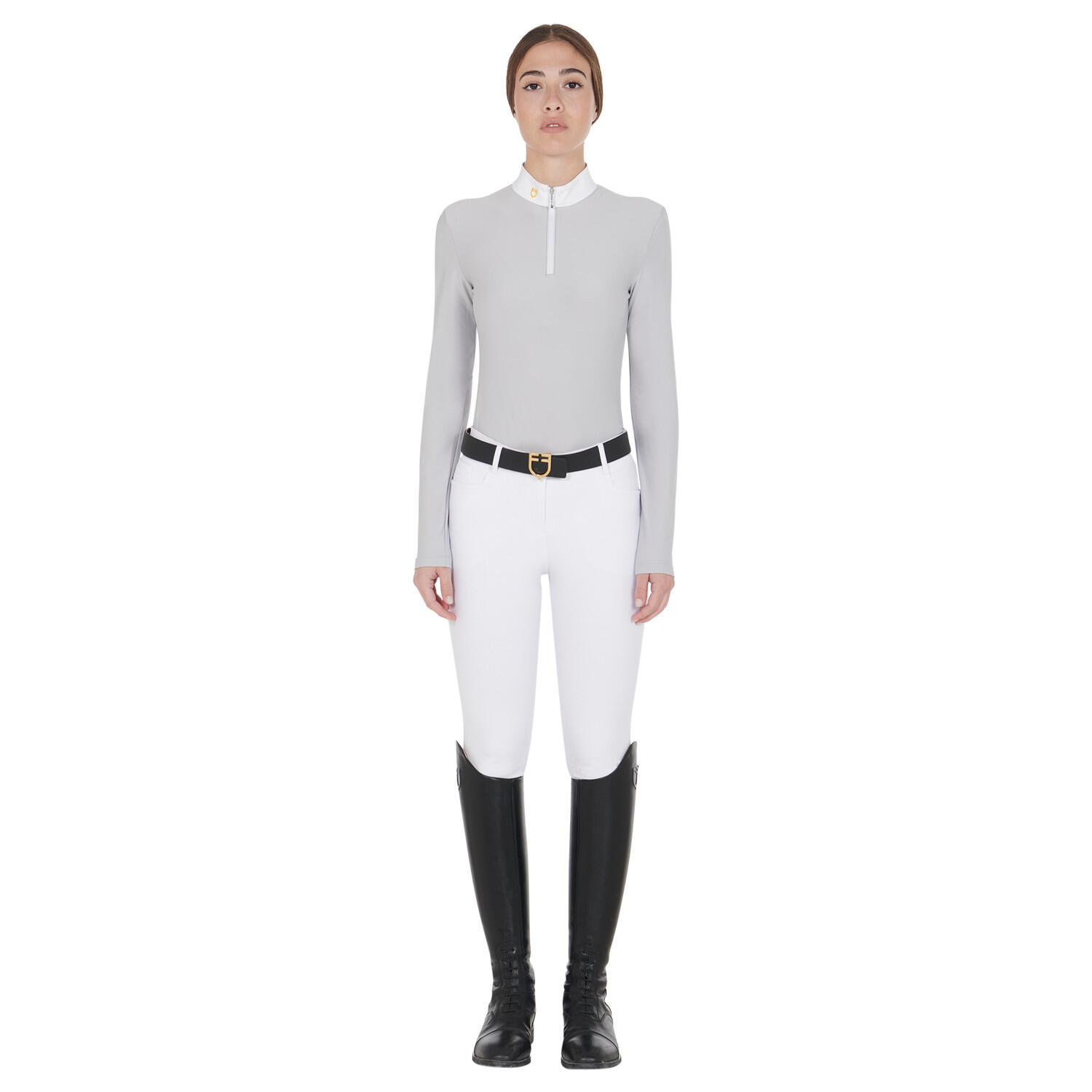 Polo donna manica lunga in tessuto tecnico felpato 6/6