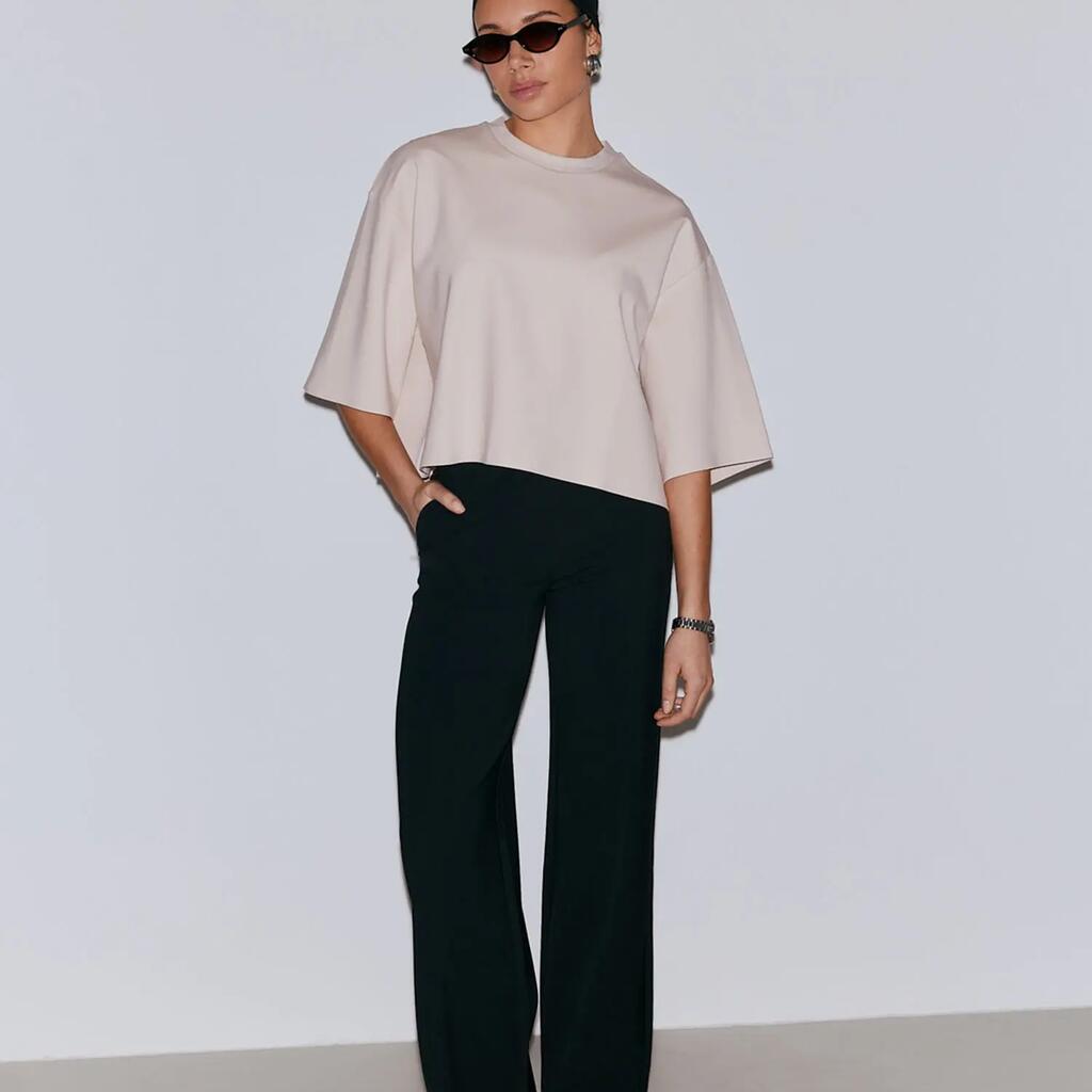 Women's Pants Modal Blend High-Waisted Wide-Leg Luxe Black