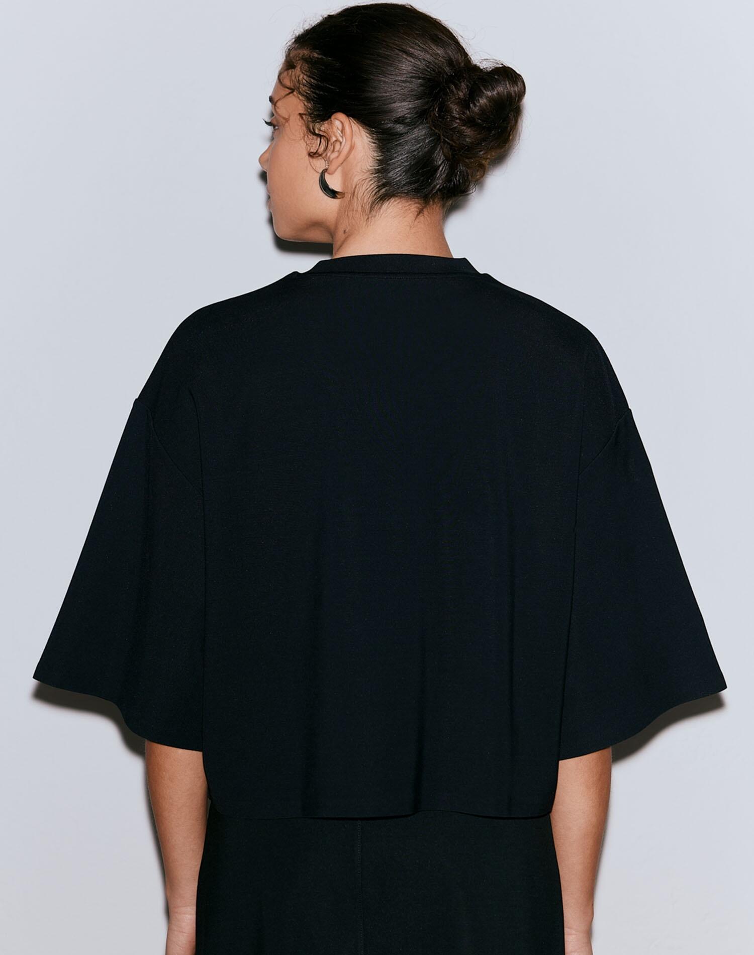 Camiseta Mujer Corte Recto Holgado Manga Corta Mezcla de Modal Luxe Negro 2/5