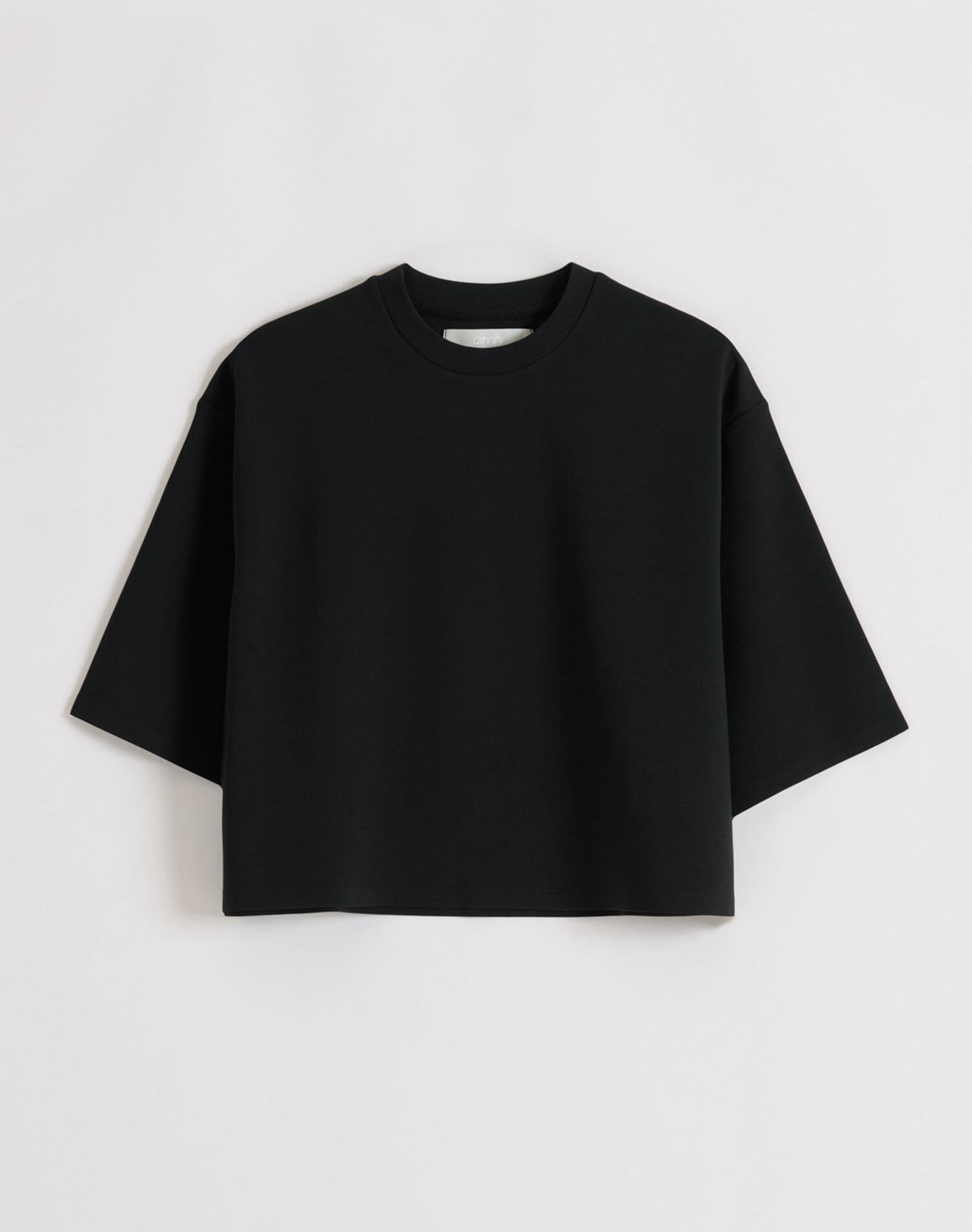 Camiseta Mujer Corte Recto Holgado Manga Corta Mezcla de Modal Luxe Negro 5/5