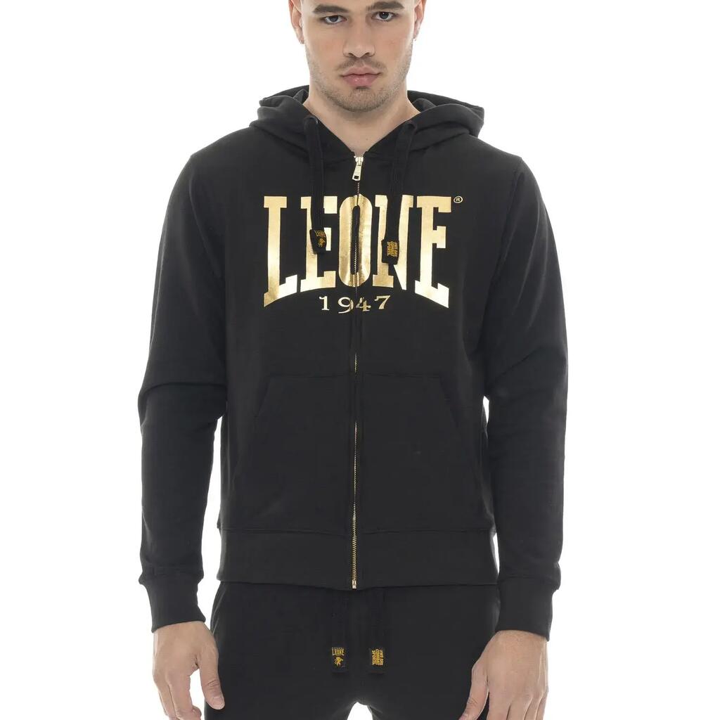 Men's winter zip-up hoodie with large Leone 1947 Gold logo