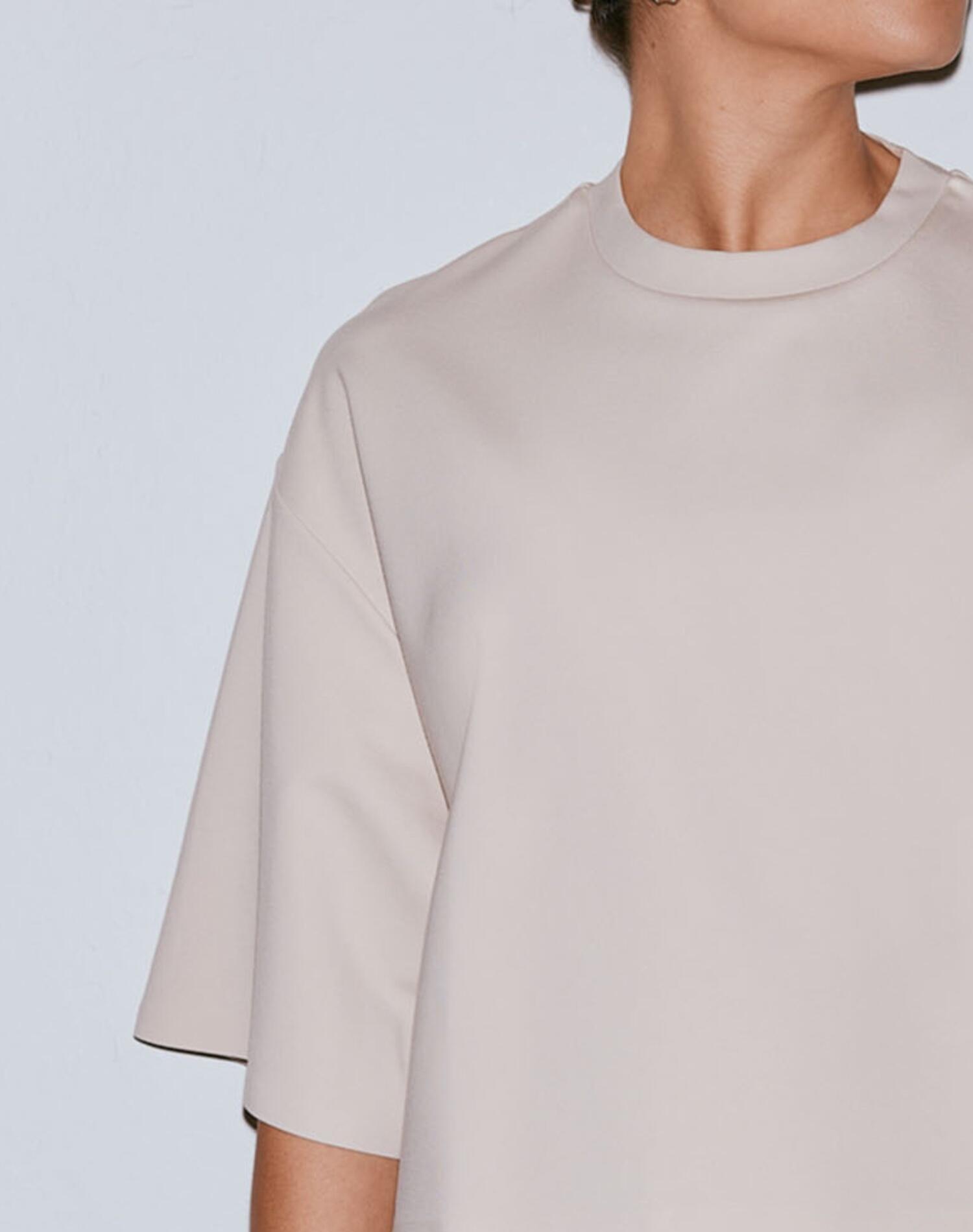 Camiseta Mujer Corte Recto Holgado Manga Corta Mezcla de Modal Luxe Arena 3/4