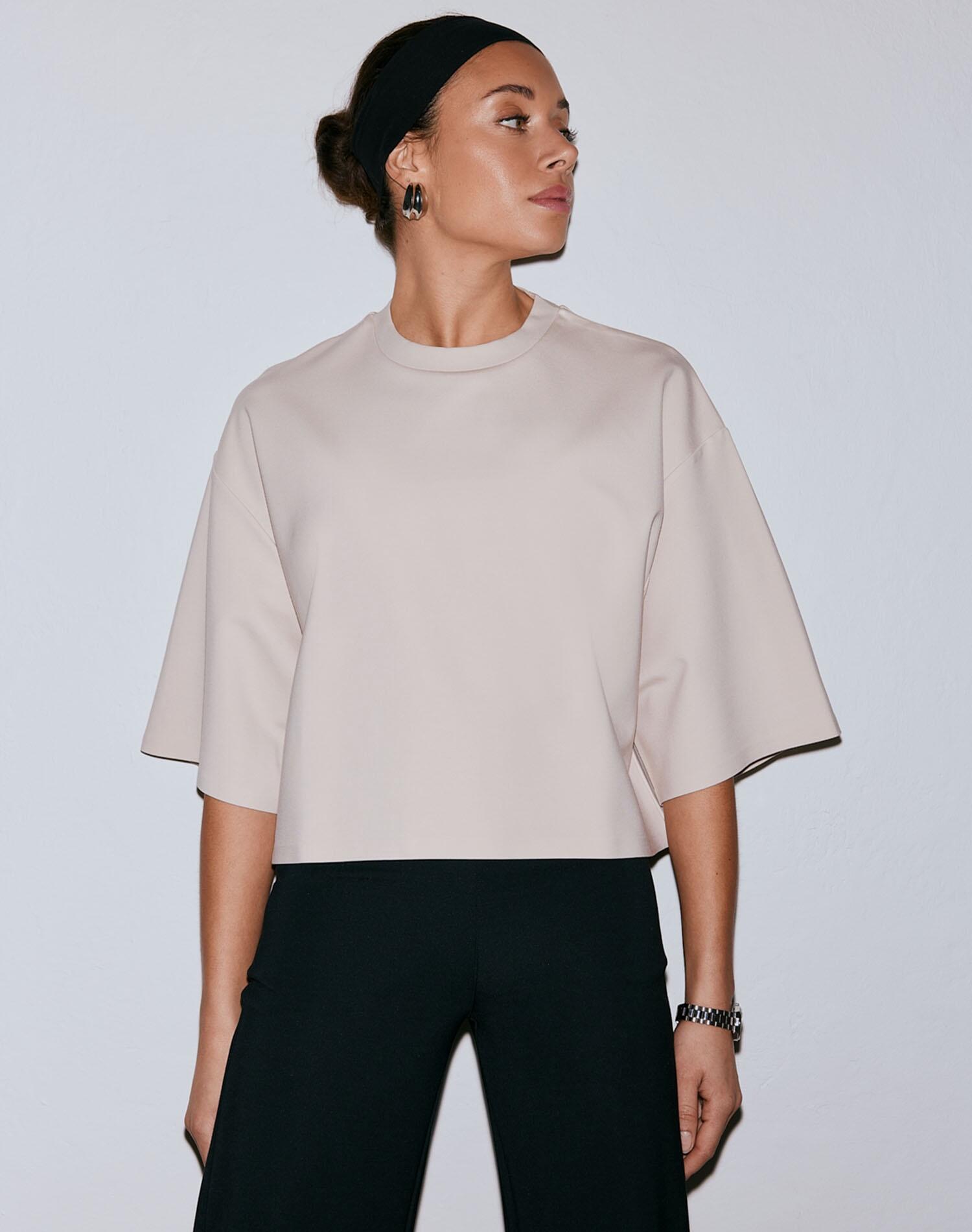 Camiseta Mujer Corte Recto Holgado Manga Corta Mezcla de Modal Luxe Arena 2/4