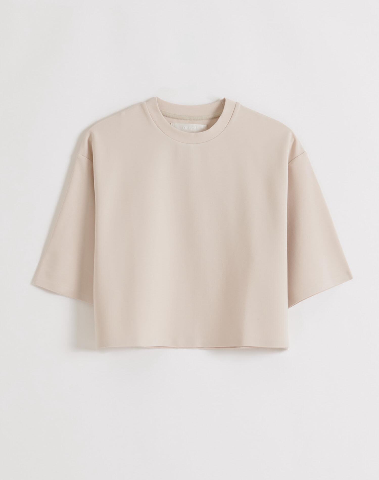 Camiseta Mujer Corte Recto Holgado Manga Corta Mezcla de Modal Luxe Arena 4/4