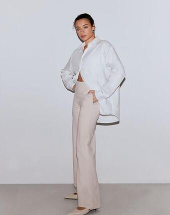 Femme Pantalon Mélange Modal Taille Haute Jambes Larges Noir