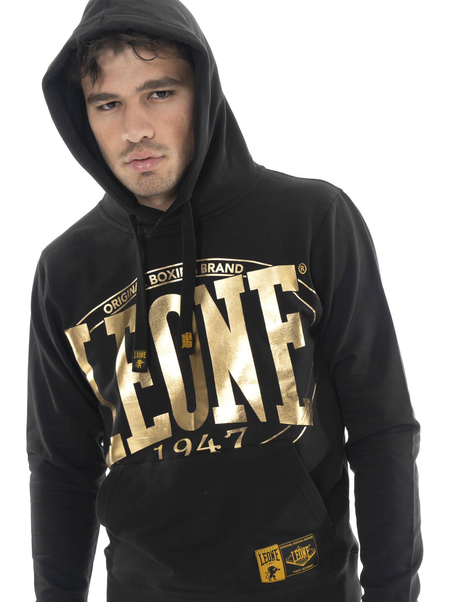 Felpa invernale da uomo con cappuccio pull on, logo grande Leone 1947 Gold 5/5