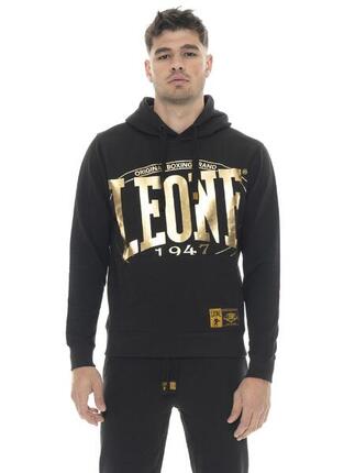 Heren winter hoodie met trekkoord en groot Leone 1947 Gold logo