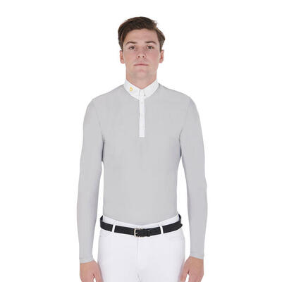 Heren polo met lange mouwen in geborstelde technische stof