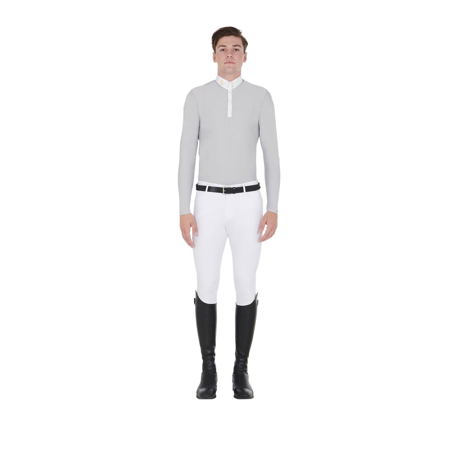 Polo uomo manica lunga in tessuto tecnico felpato 4/4