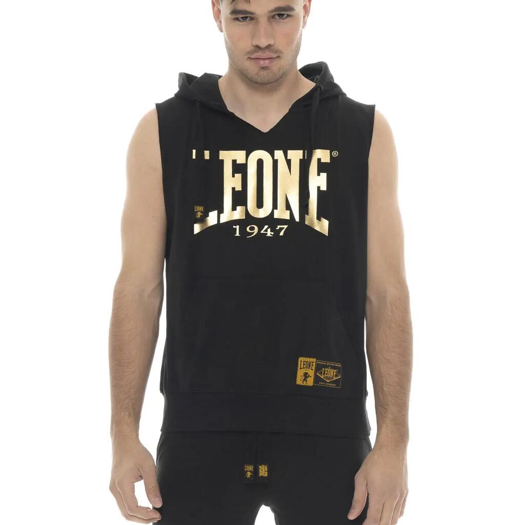 Men's sleeveless hoodie with large Leone 1947 Gold logo