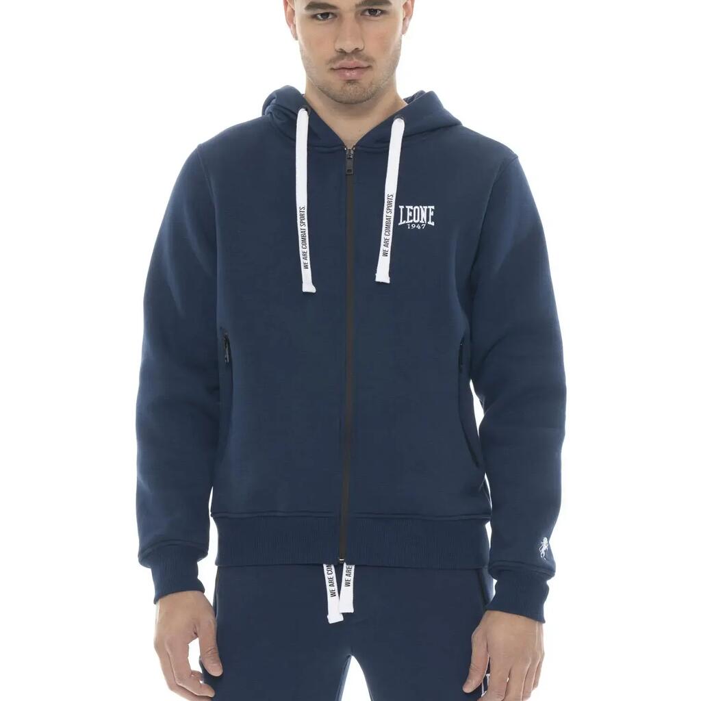 Men's winter hooded sweatshirt with zip and small Leone 1947 Soft Basic logo
