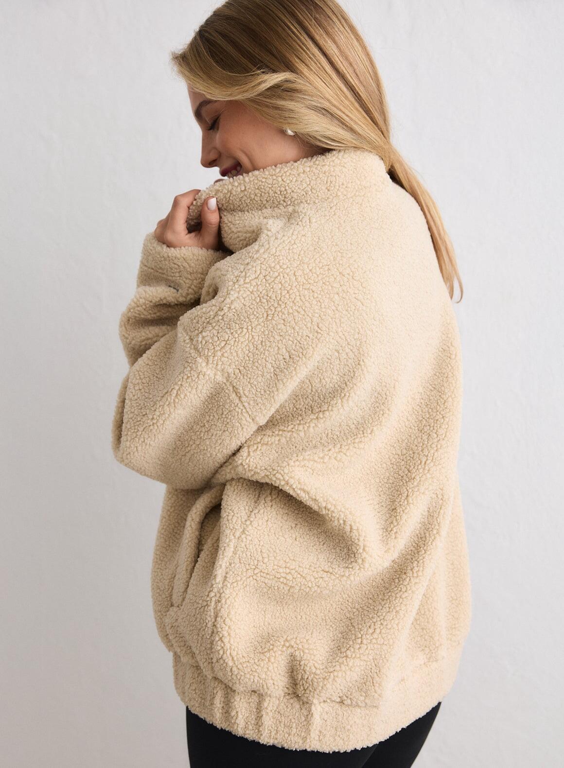 Femme Veste Peluche Doublée Polaire Coupe Décontractée Teddy Café au Lait 5/7