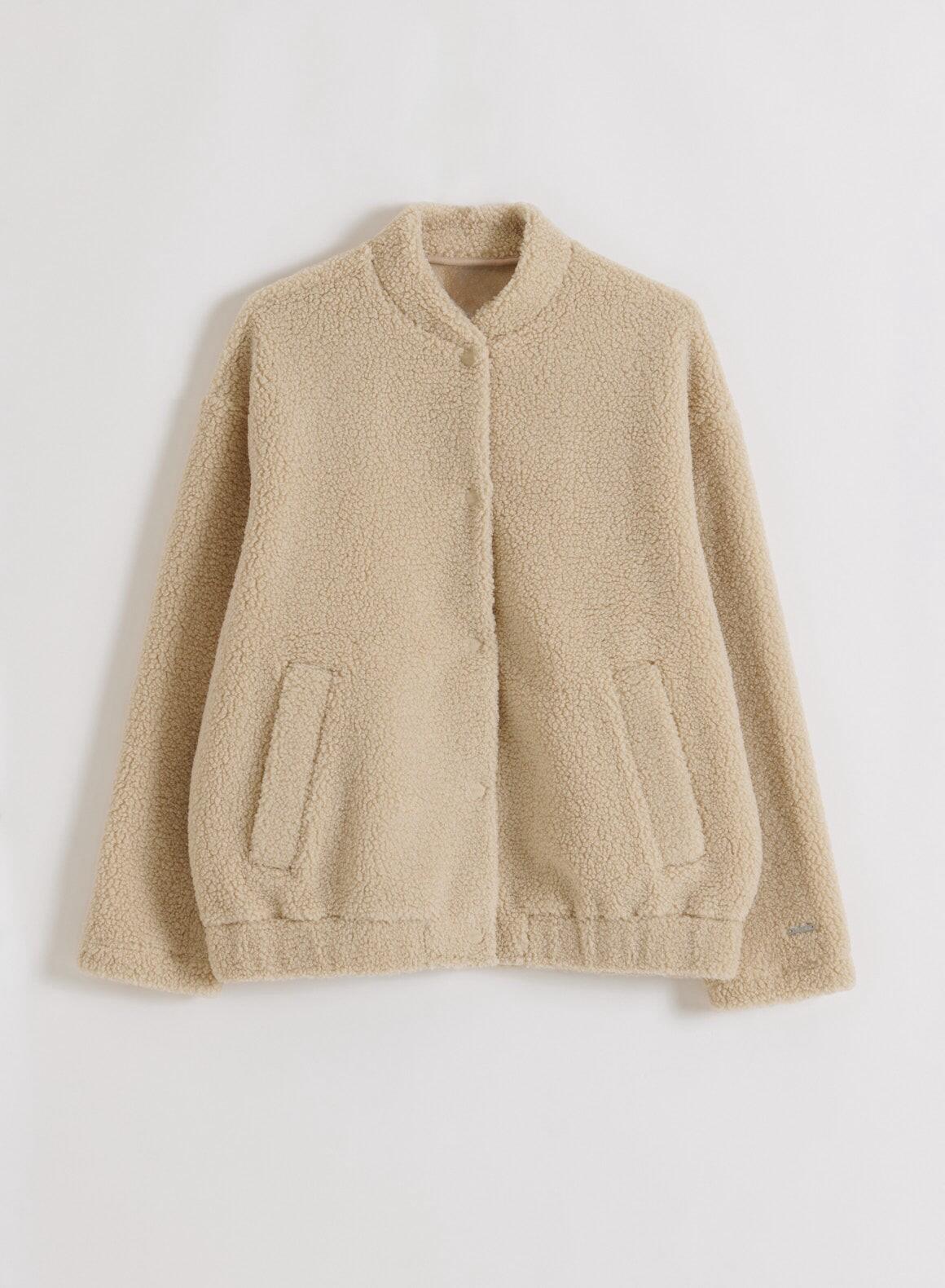 Femme Veste Peluche Doublée Polaire Coupe Décontractée Teddy Café au Lait 7/7