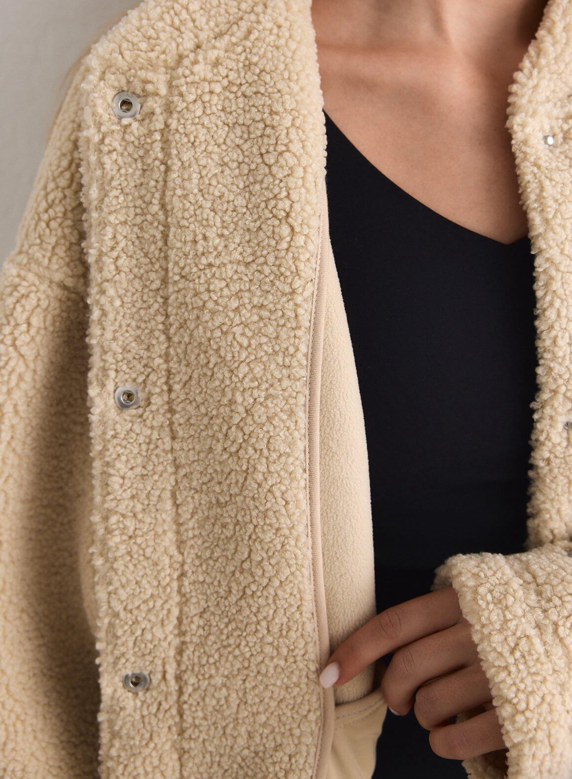 Femme Veste Peluche Doublée Polaire Coupe Décontractée Teddy Café au Lait 6/7