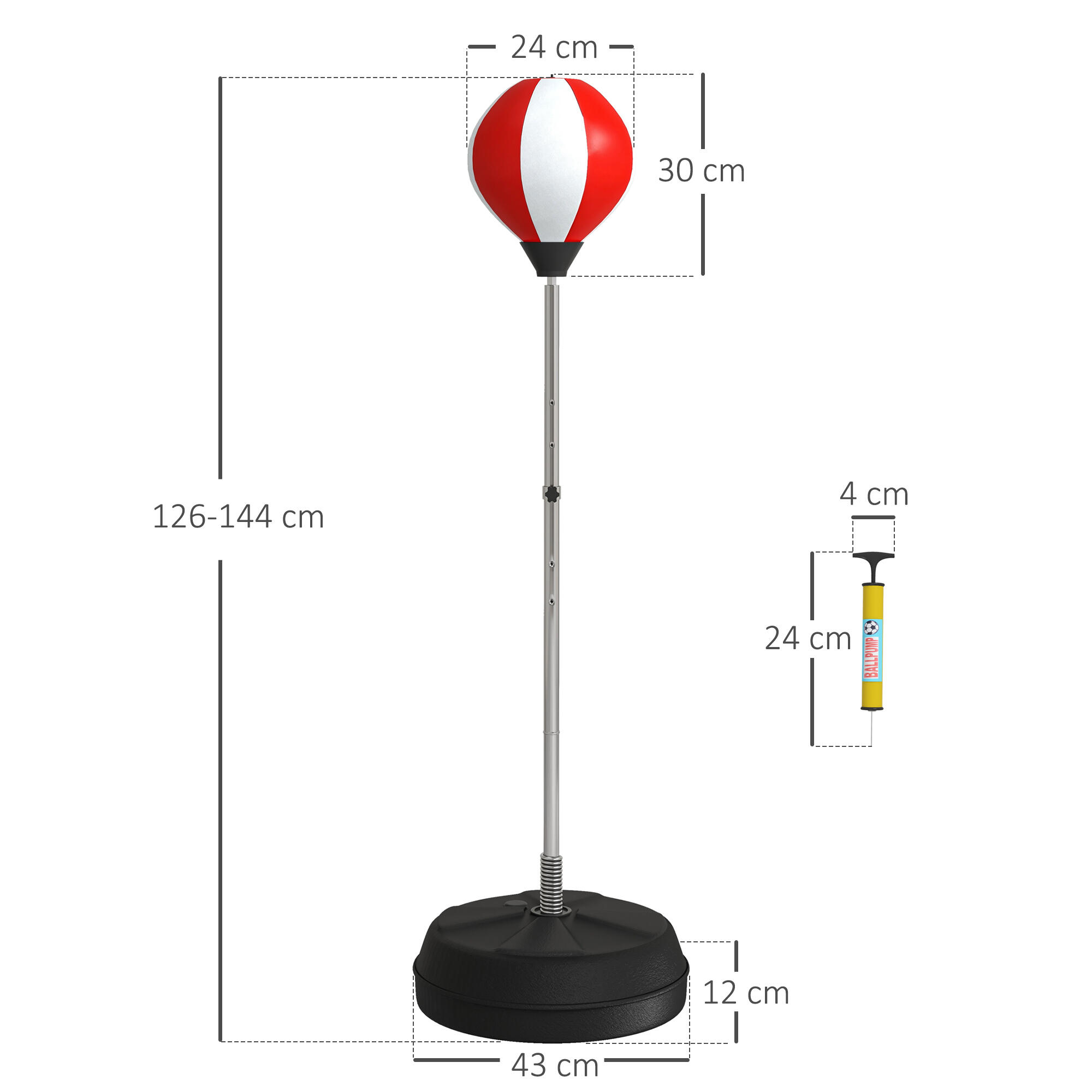 HOMCOM Punching Ball da Terra ad Altezza Regolabile con Guantoni Rosso Bianco 3/7