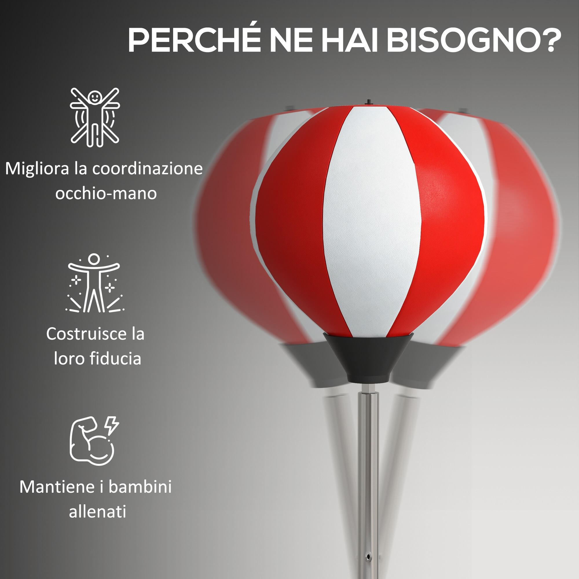 HOMCOM Punching Ball da Terra ad Altezza Regolabile con Guantoni Rosso Bianco 5/7