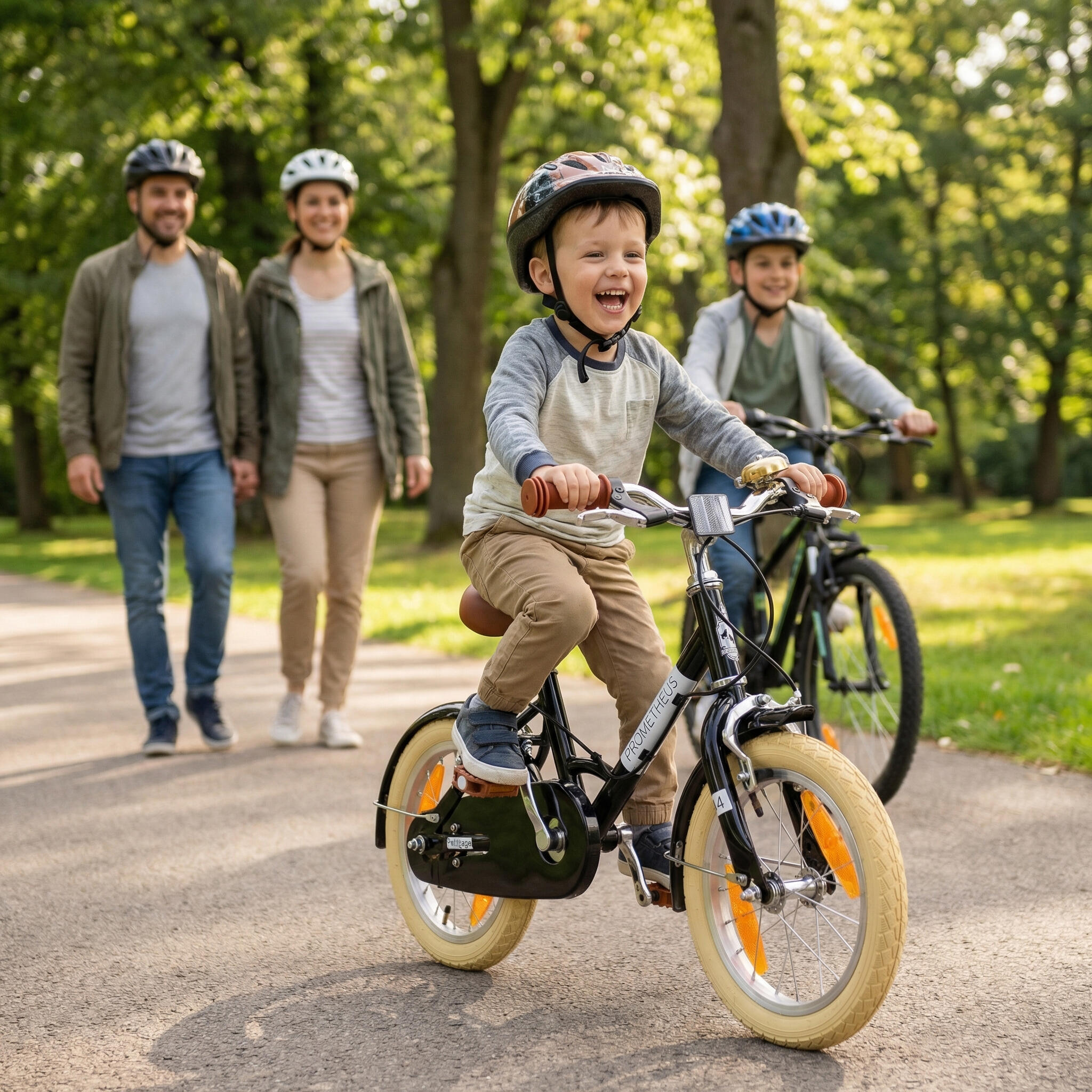 Vélo Enfant 14 Pouces PROMETHEUS – Rétro, Bleu, Freins Sécurisés, Selle Confortable – Pour 3-5 Ans