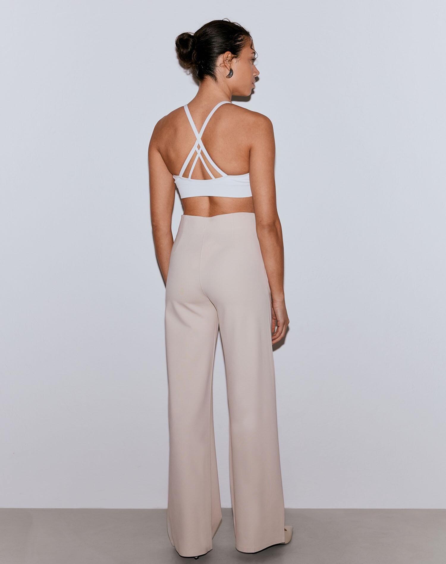 Pantalón Mujer Mezcla de Modal Tiro Alto Pierna Ancha Luxe Arena 3/7